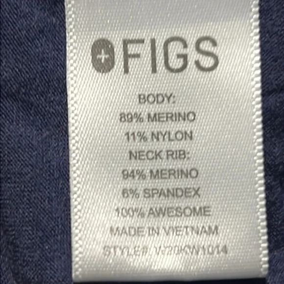 Figs Merino Wool Mock Neck Pull-On Underscrub Top Long Sleeve Size M Navy Blue - Picture 8 of 9